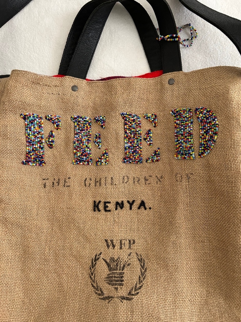 FEED Tote Bag - burlap and leather